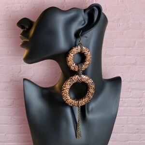 Faux Snakeskin Large Circular Dangle Earrings in Brown and Tan